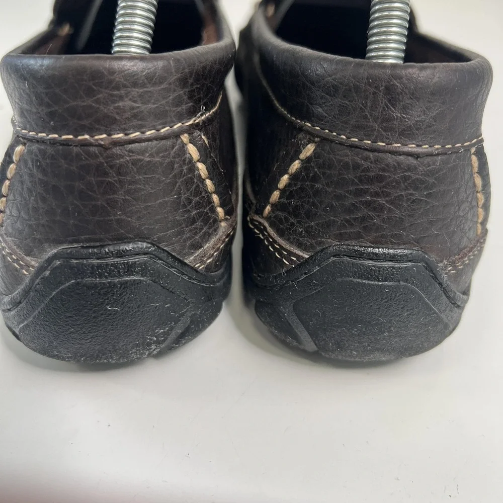 LL Beans Allagash Bison Leather Boat Moc Penny Loafers Mens Size 9.5 D Brown